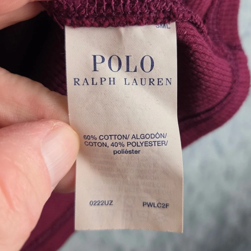 Polo Ralph Lauren Mens XL Burgundy Waffle Knit Thermal Long Sleeve Shirt Maroon